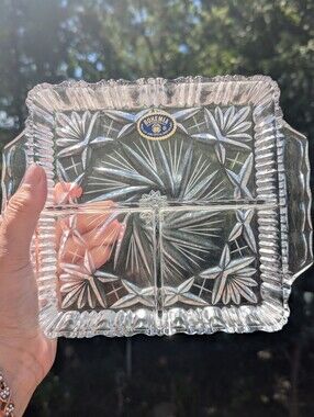 Bohemia Lead Crystal Divided Dish, Lead Crystal Sectioned Dish Pinwheel